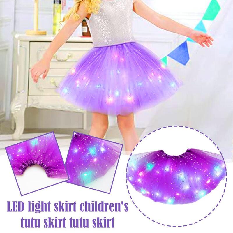 Rok Tutu anak dengan lampu LED, rok Mini pakaian balet Tulle, aksesori tari, kostum pesta bersinar D6I0