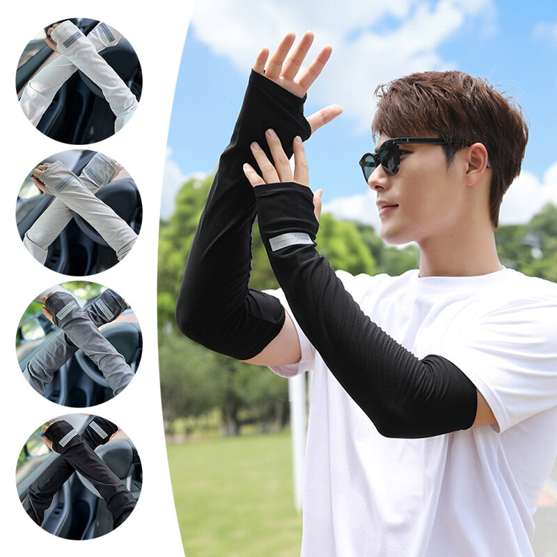 1 paio di maniche per braccio di ghiaccio Unisex da uomo protezione solare guanti da guida elastici protezione UV per esterni manicotti per copertura del braccio respirazione leggera
