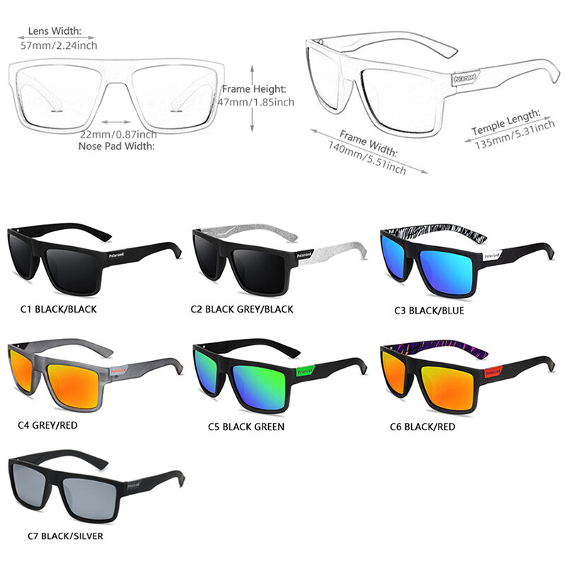 Óculos de sol polarizados pretos para homens e mulheres, quadrados clássicos, óculos de sol masculinos, condução ao ar livre, pesca, sombras esportivas, UV400, moda