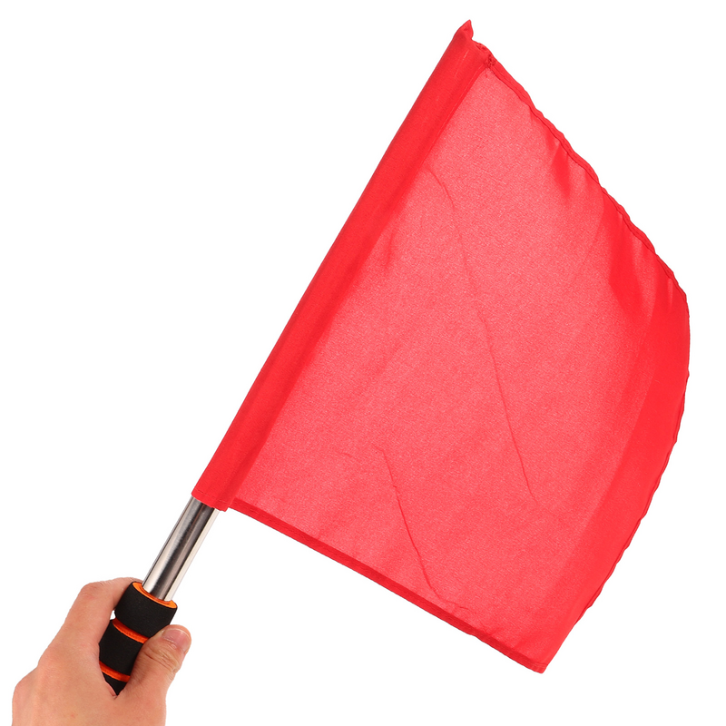 Bendera Merah sehat 3 buah, bendera wasit Stainless Steel, gagang spons Linesman, bendera sinyal bendera tangan