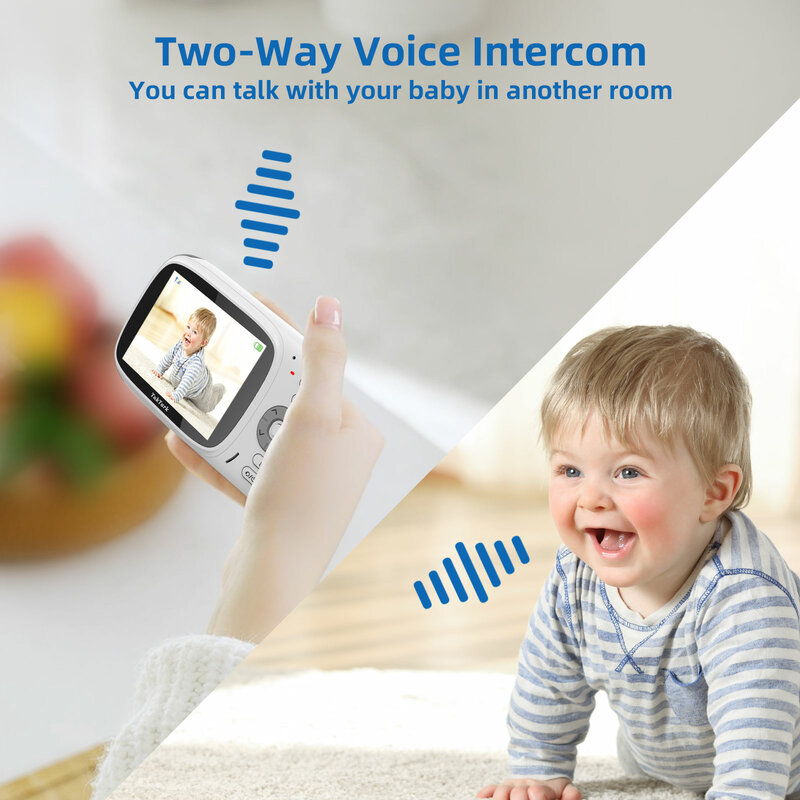 Video Baby Monitor com Pan Tilt Camera, Segurança Sem Fio, Visão Noturna, Monitoramento de Temperatura, Nanny Intercom, 3.2 ", Topo