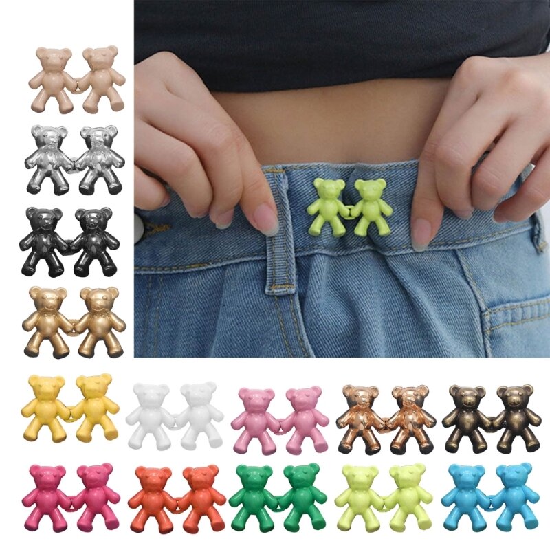 Removable Jeans Button Pin Adjustable Waist Buckle Bear Waist Button No Sewing for Loose Jeans Easy to Put on Waist