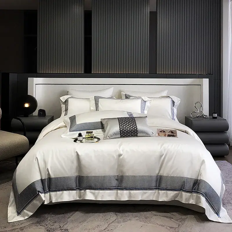 Dwuniciowe łóżko domowe barwione przędzą bawełnianą, długie zszywki, czteroczęściowy zestaw, 140