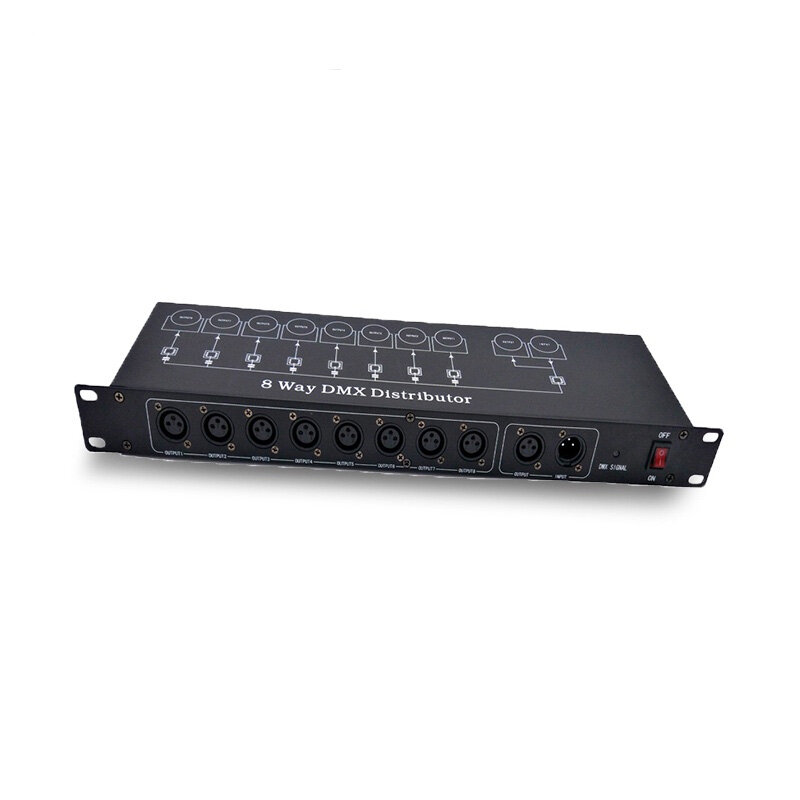 Divisor DMX DMX512 de 8 canales, amplificador de señal de luz de escenario, distribuidor DMX de 8 vías, mejor calidad, envío rápido