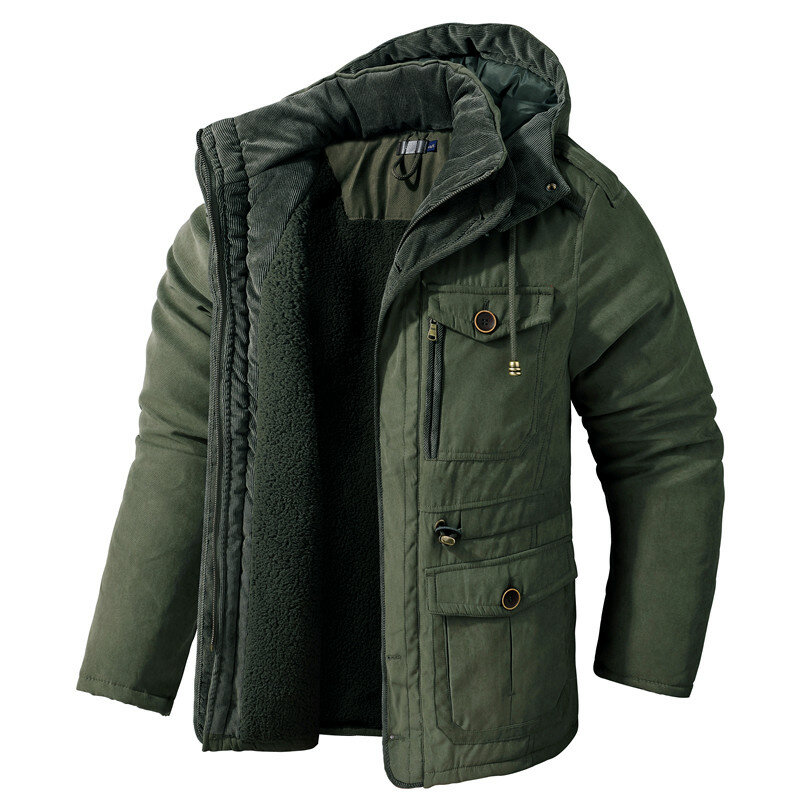 Мужская Повседневная зимняя куртка с капюшоном, бархатное утепленное теплое пальто, хлопковые парки с длинным рукавом, верхняя одежда европейского размера