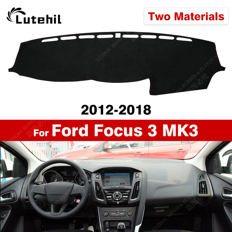 Tampa do Painel do carro para Ford Focus 3 MK3 2012 2013 2014 2015 2016 2017 2018, Traço Mat, Tapetes Anti-UV, Acessórios do carro