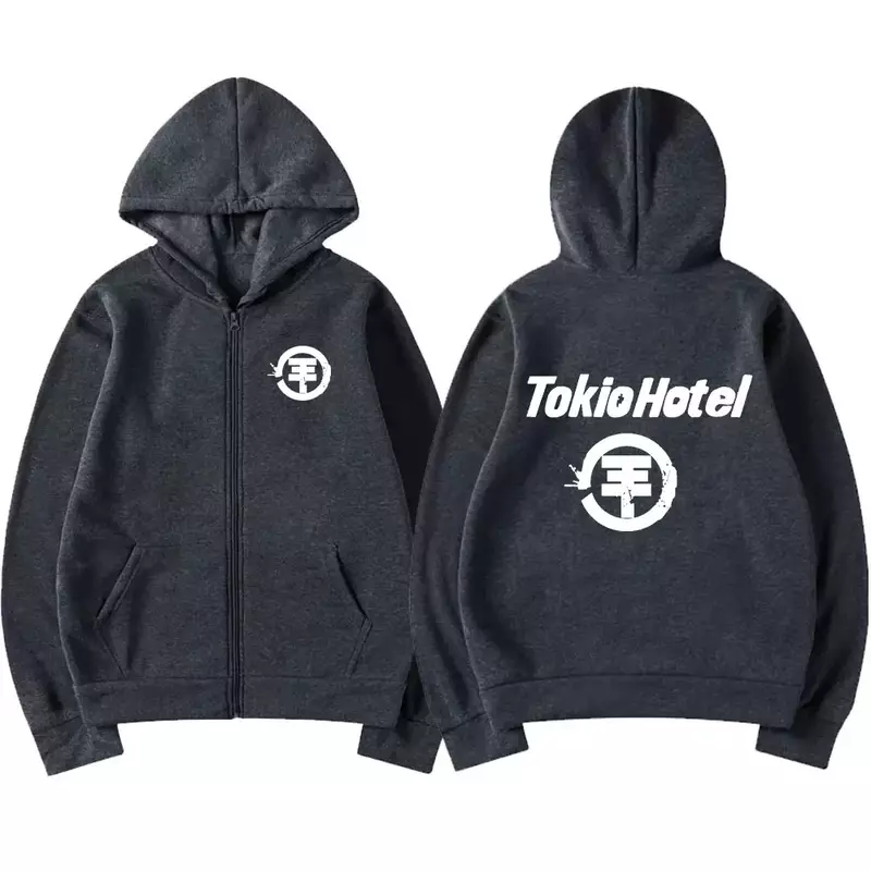 Banda de rock masculina Tokio Hotel Logo Hoodies com zíper, moletons com capuz com zíper, casaco punk gótico vintage, roupas de outono e inverno