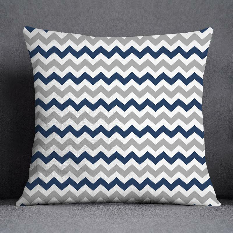 Чехол для подушки 45x45 см, Полиэстеровая синяя и серая наволочка с геометрическим рисунком, обивка, диванная подушка, домашний декор, наволочки