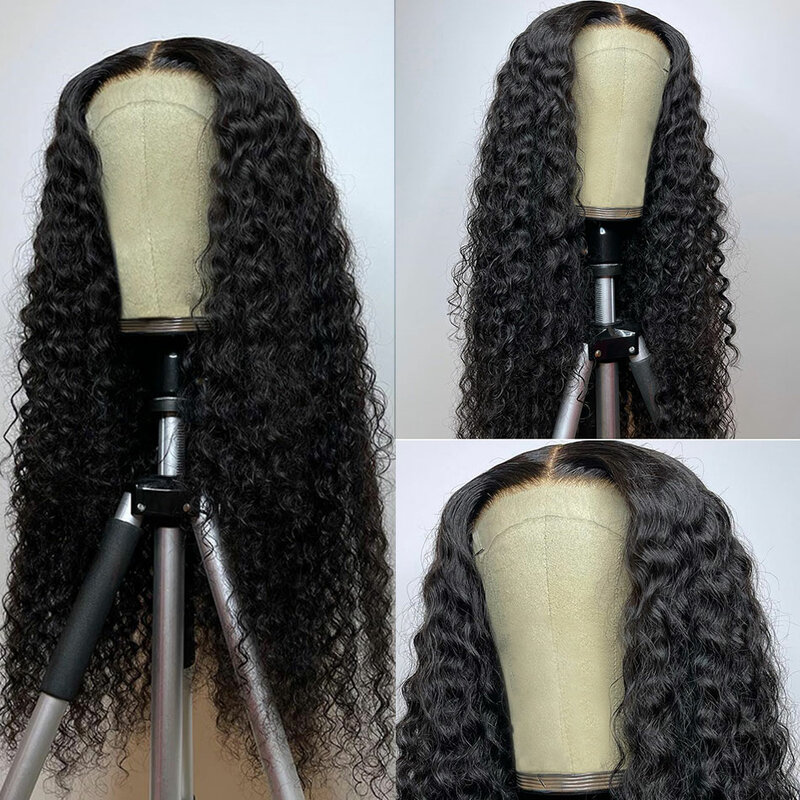 Perruque Lace Front Wig brésilienne naturelle, cheveux bouclés, Deep Wave, 4x4, 28 30 pouces, pre-plucked, 180% transparent