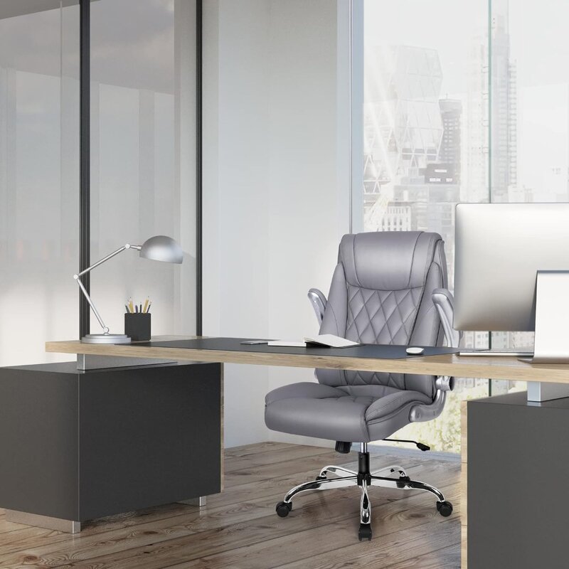 Kursi kantor NEO kulit PU, kursi kantor, punggung tinggi, dapat disesuaikan, sandaran lengan ergonomis, jahitan berlian eksekutif