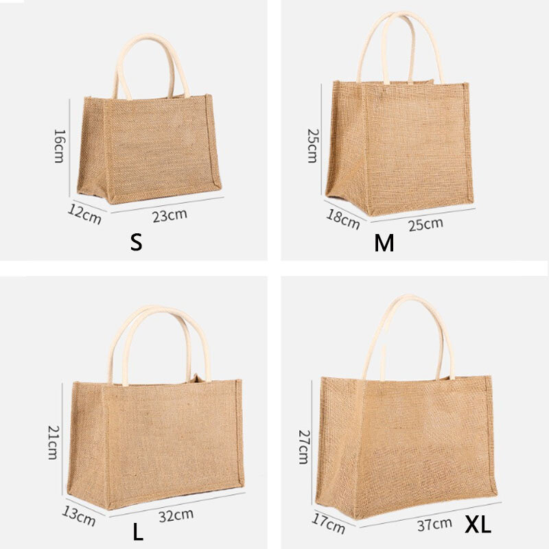 Bolsa portátil ecológica de linho, sacola feminina, grande capacidade, vários tamanhos, estilo retro-inspirado, bolsa DIY, saco de compras