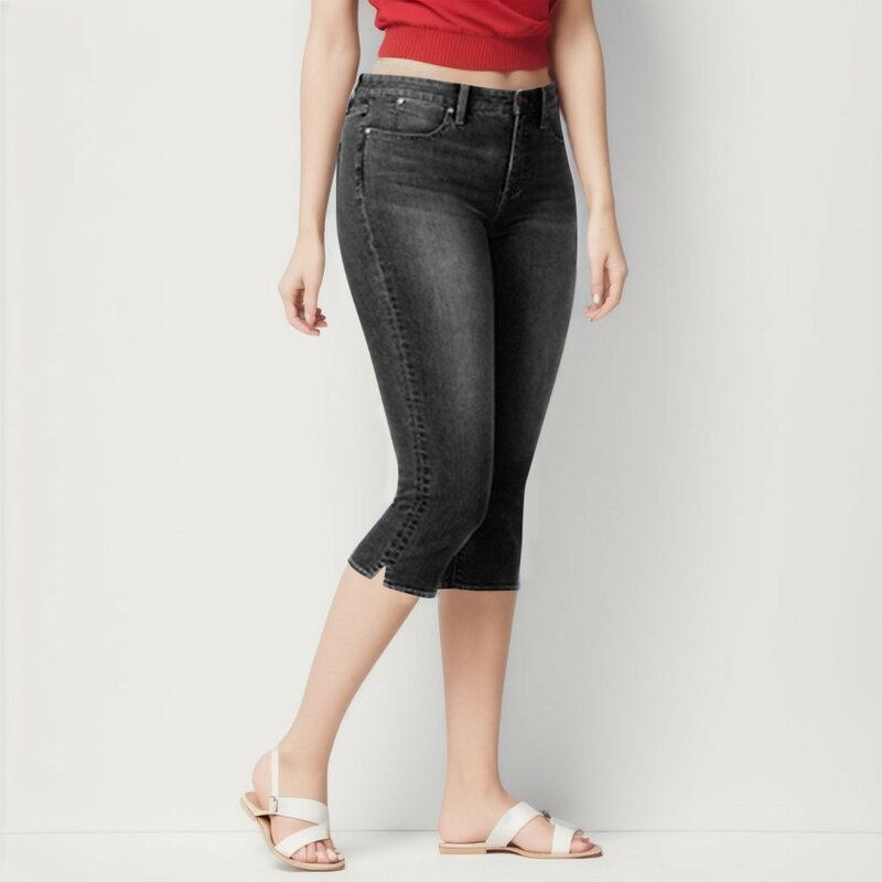 Jeans Stretch Denim de bezerro feminino, calças de cintura alta, finas, comprimento, mulheres