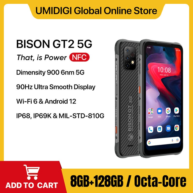 Umidigi สมาร์ทโฟน GT2 Bison 5G, สมาร์ทโฟนที่ทนทาน IP69K IP68แอนดรอยด์12 NFC 6150mAh แบตเตอรี่6.5 "FHD + 64MP Ai กล้องสามตัว