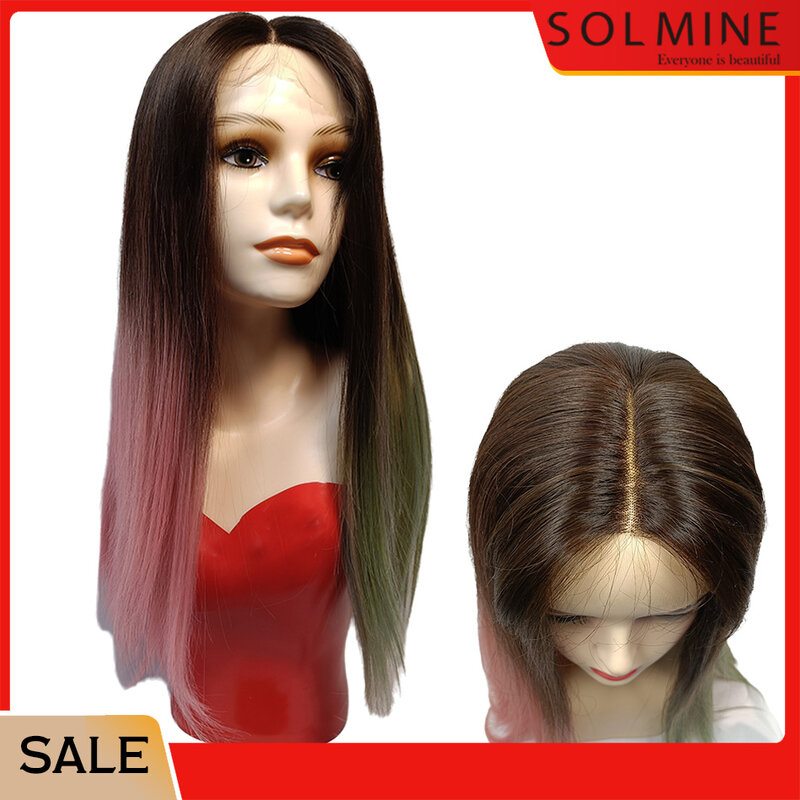 Solmine 13 × 4 × 1 T-Teil Spitze synthetische Perücke natürliche seidige glatte Haar Perücken mittlere Split Perücken für Dame tägliche Party