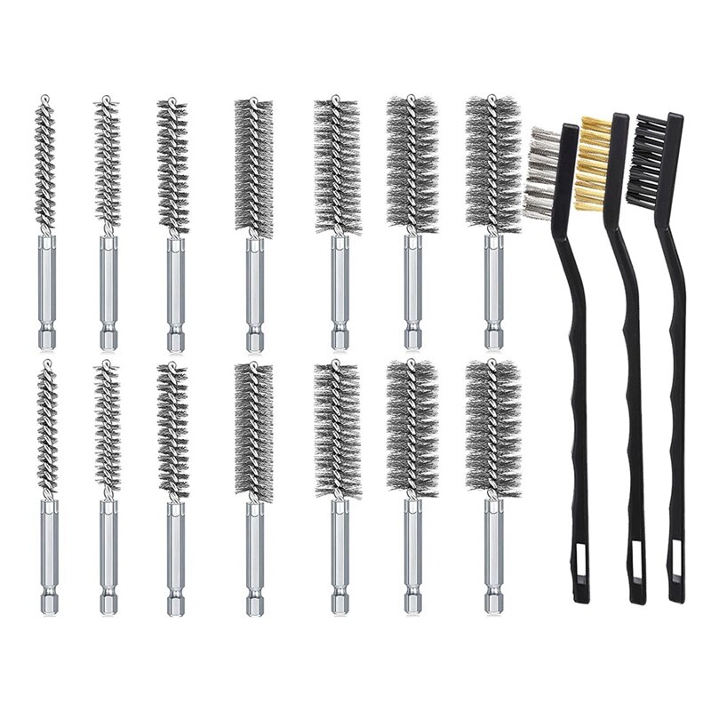 Set di spazzole metalliche da 16 pezzi, spazzola a filo per trapano a percussione In 14 dimensioni con spazzole metalliche industriali argento durevole