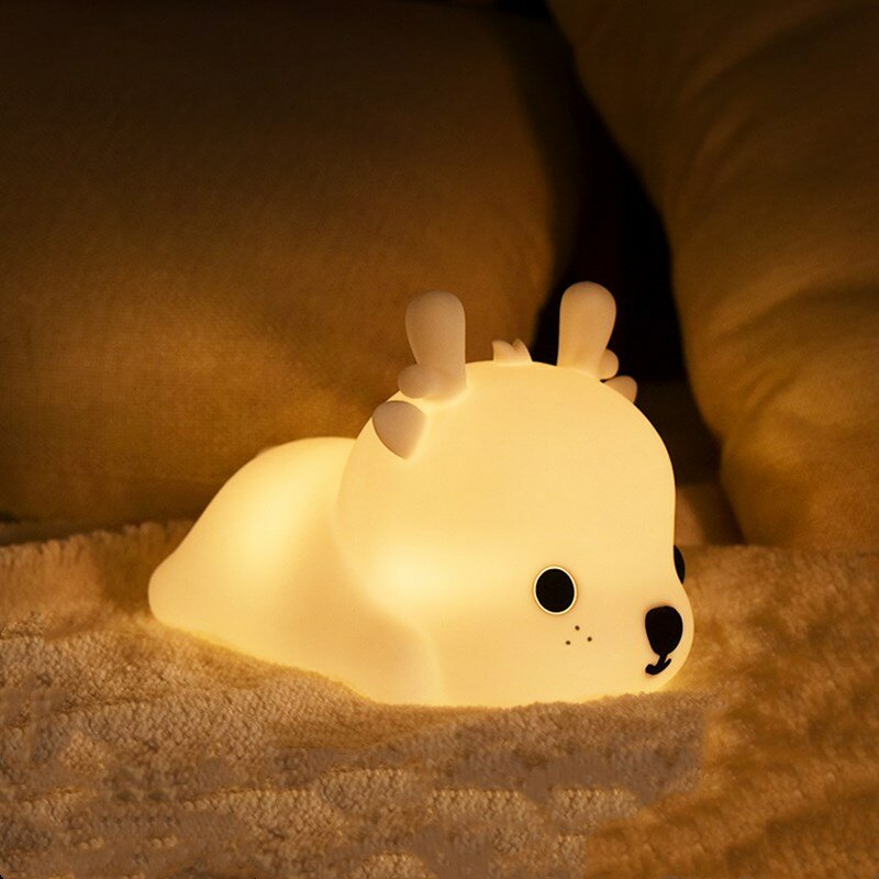 Luz LED de silicona con forma de ciervo para alimentación del bebé, luz nocturna con cambio de Color colorido, carga USB