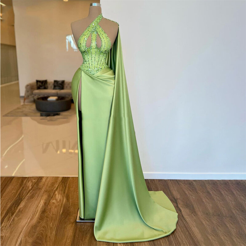 Robe de Rhsirène de créateur unique pour femmes arabes, robe de soirée perlée avec fente fendue, 2024