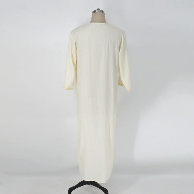 Abaya-Robe musulmane blanche brodée pour homme, style ethnique décontracté, Ramadan, Kameez Galabia, Zina, crème, Islam, printemps, 2023, nouveau