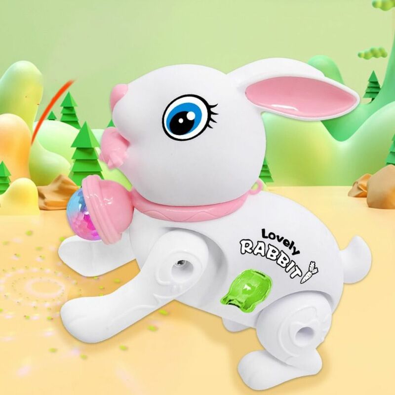 Люминесцентный электронный ходячий кролик, милый с канатом, цвет, случайная музыкальная игрушка, мультяшный кролик, ползающие Игрушки для малышей