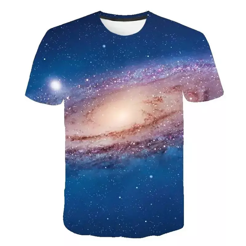 Heren T-Shirt 3d Bedrukt Paars Galaxy Patroon Interessante Mode Casual Creatief Verkopen Korte Mouwen Top Zomer Nieuwe Stijl