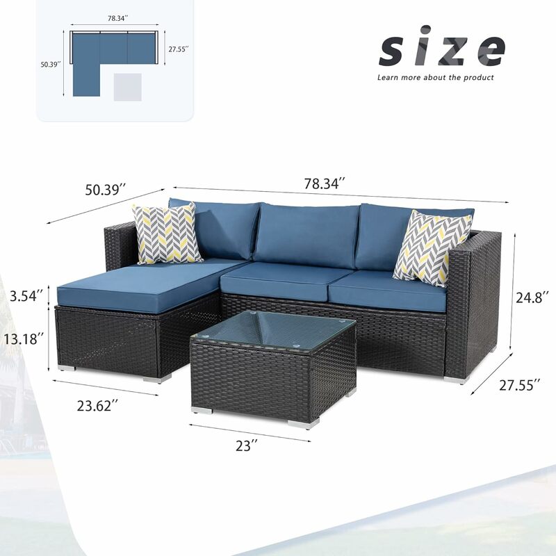 Outdoor Sectional Furniture Sets, All-Weather Patio Sectional Sofa Set with Tea Table and Cushions Upgrade