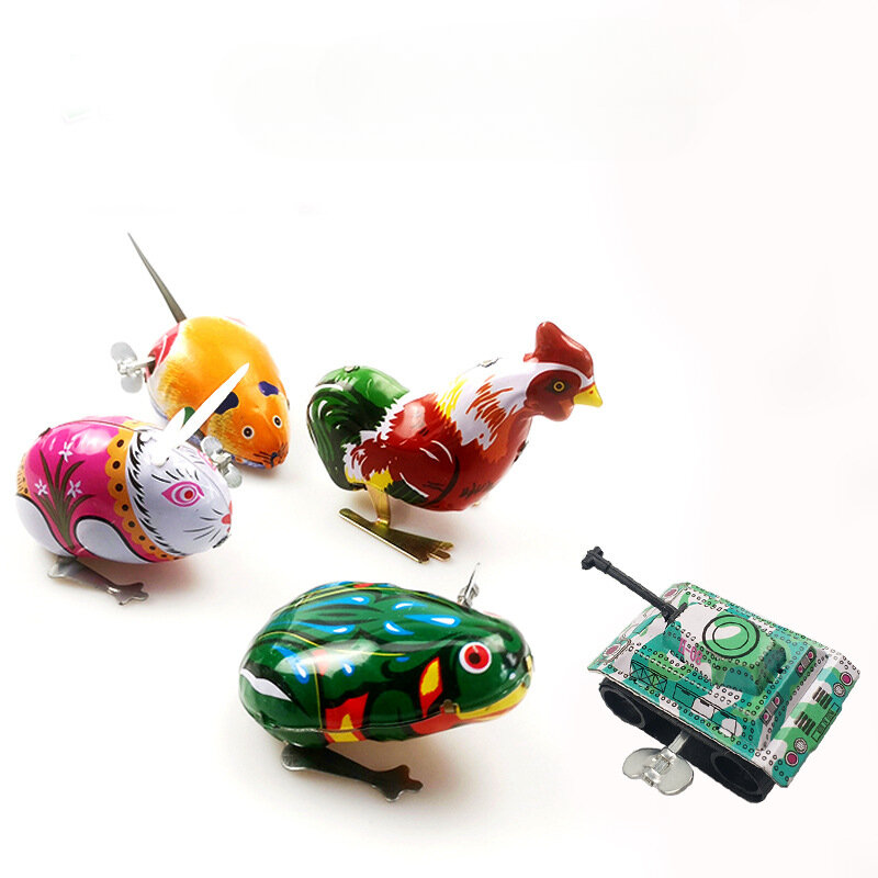 Retro Metal Wind Up Toy para crianças e adultos, modelo mecânico Clockwork Figure, estanho, sapo, frango, coelho, tanque, rato, Baby Gift, coleção