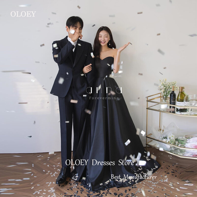 Oloey Simple A Lijn Satijn Korea Bruiloft Fotoo Shoot Jurk Sweetheart Floor Length Avondjurk Formele Feestjurken Lang