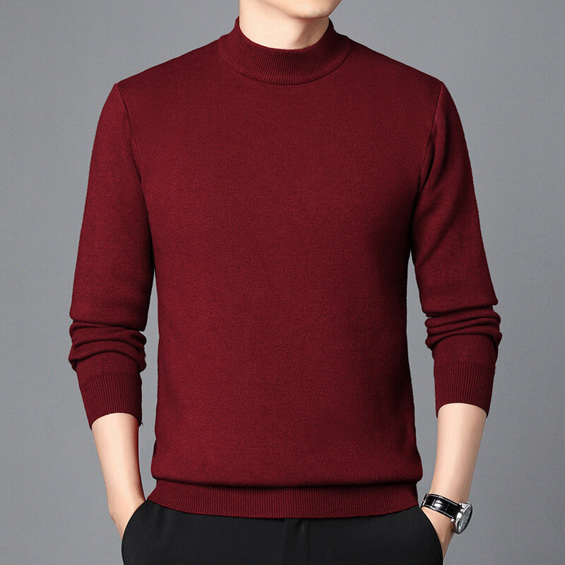 Sweater butik kasual modis rajut warna Solid Turtleneck setengah baru musim gugur dan musim dingin pria grosir