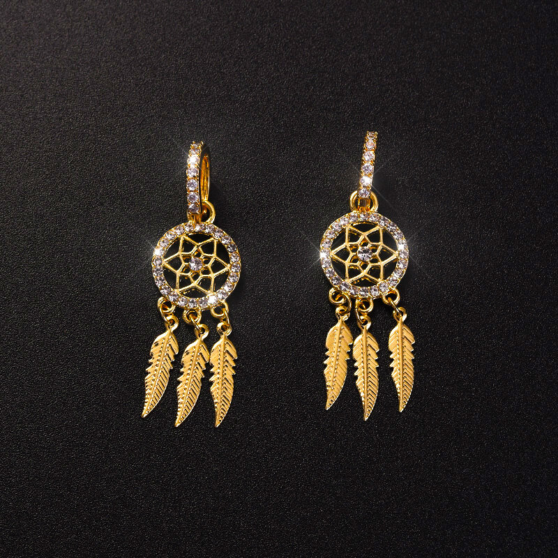 ChimExquisite-Boucles d'oreilles pendantes en plumes d'or véritable 14 carats pour femmes, bijoux de haute qualité Bling, AAA Zunderes on Ear, cadeau de fête fin