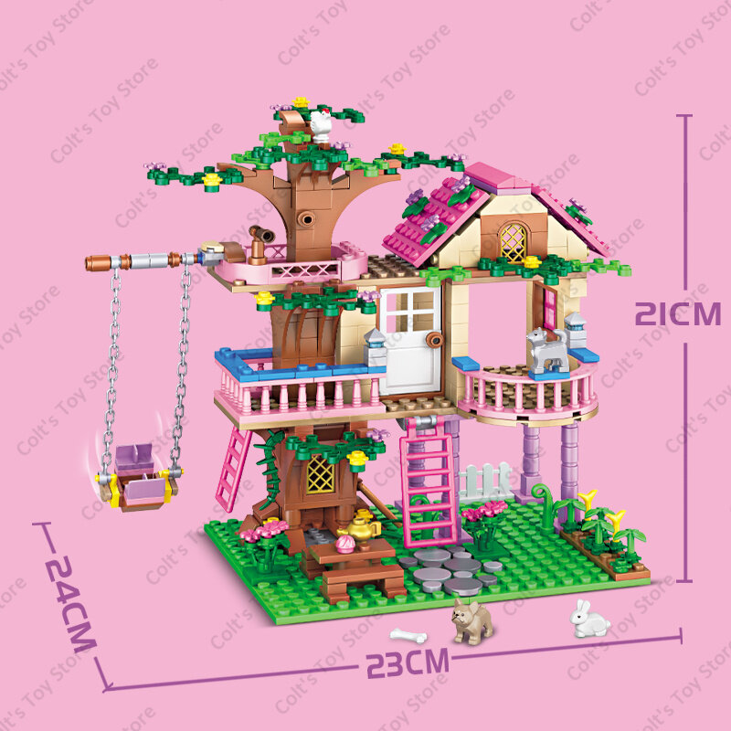 Casa del árbol de la amistad para niñas, Villa, castillo, bloques de construcción, amigos clásicos, figuras de modelos para niñas, juguetes para niños, regalo de cumpleaños, 2024