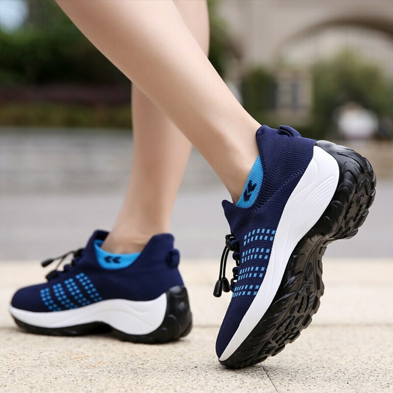 Zapatillas deportivas para caminar con plataforma gruesa, mocasines transpirables y elásticos para mujer