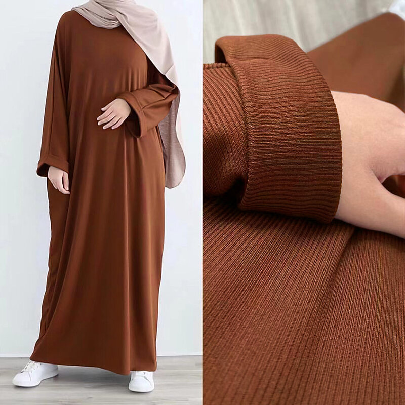 Musim gugur Rib rajut Abaya musim dingin pakaian wanita Muslim kasual Hijab jubah Islam Dubai Turki pakaian sederhana Ramadan Lebaran Kaftan Hijabi