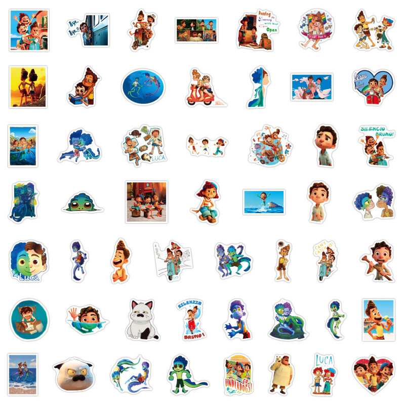 Stiker Luca animasi anak-anak, stiker alat tulis botol air ponsel DIY, stiker decal kartun grafiti anak 10/30/100 buah