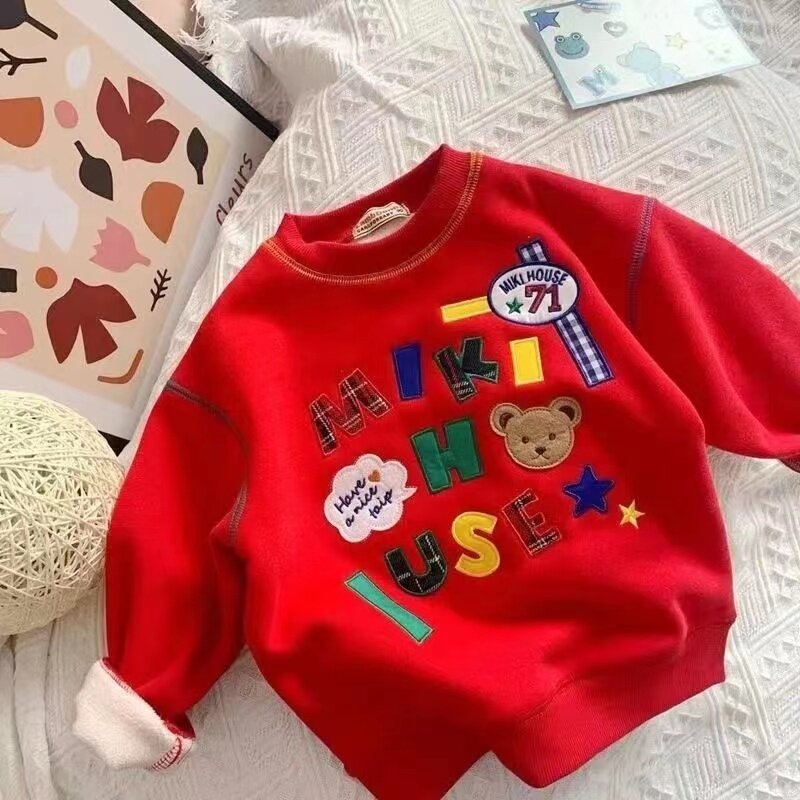 Japanese And Korean Printed Children's Baby All-in-one Plush Loose Top For Boys And Girls Plush  Sweater For Autumn New Styles