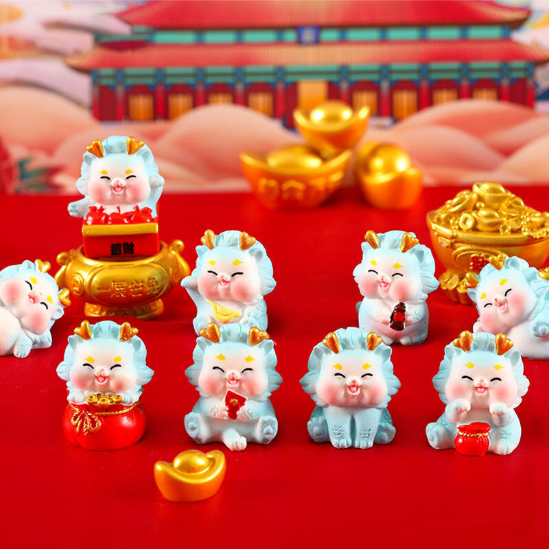 1 buah ornamen Naga zodiak Mini 2024 Tahun Naga kartun patung mikro dekorasi lanskap mainan miniatur rumah boneka