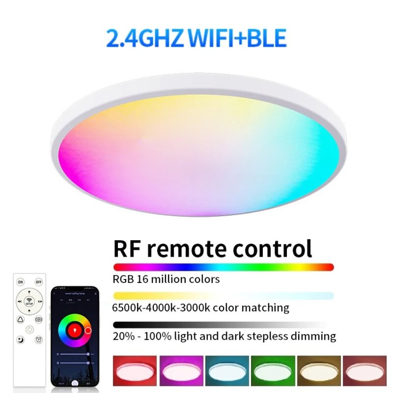 Умный потолочный светодиодный RGB светильник Tuya APP, функция голосового управления, приложение Google 30W40W, для дома и спальни, декоративный светильник