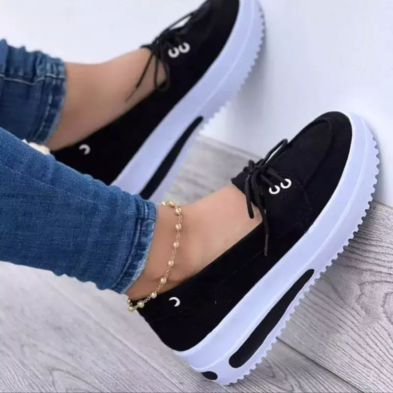 Lace Up Loafers Brand Women Shoes Summer Fashion Solid Color Platform Shoes Autumn Slip on Flat Woman Vulcanized Shoes Plus Size