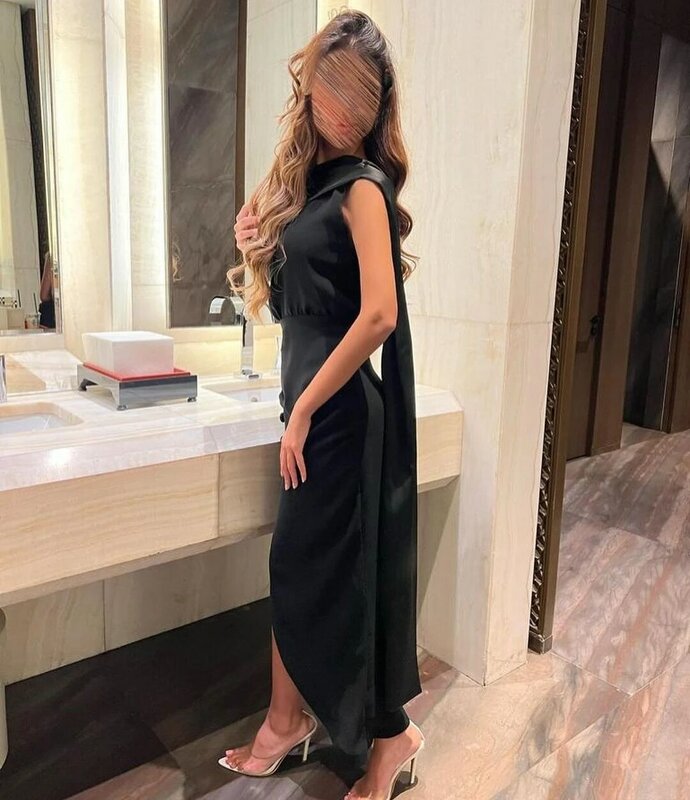 Jirocum Black Side Slit Prom Gown Women's Button Up One Shoulder Party Evening Gowns Gown Ankle Length Saudi Cocktail Dress 2024