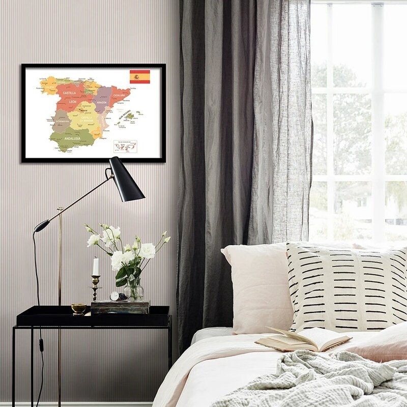 スペインの壁のスペインの地図,環境にやさしいキャンバスのポスター,リビングルーム,家の装飾,旅行用品,59*42cm