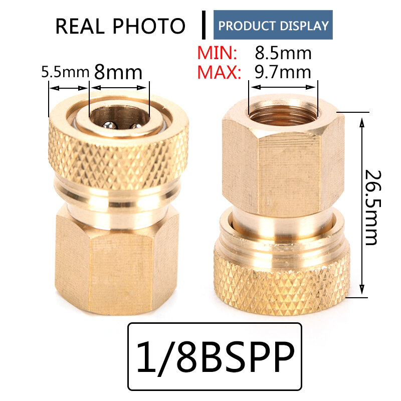 Rosca m10x1 1/8npt 1/8bspp fêmea liberação rápida desconexão 8mm ar reenchimento acoplador soquetes de cobre engrossado 1 pc/set