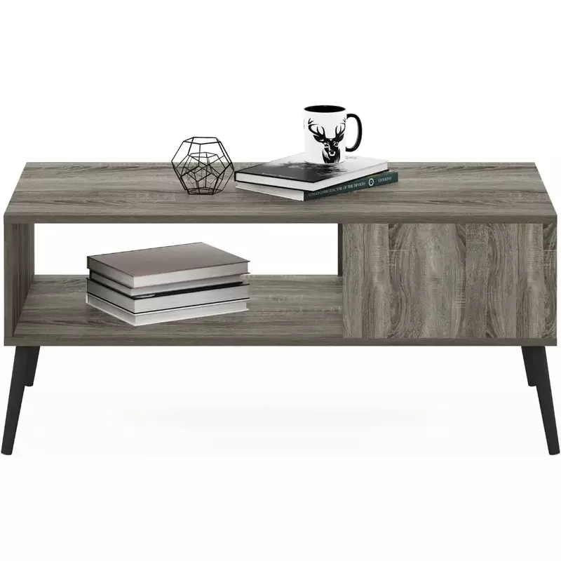 Claude Mid Century Style Coffee Table with Wood Legs, French Oak Grey Large Non-Lift Top