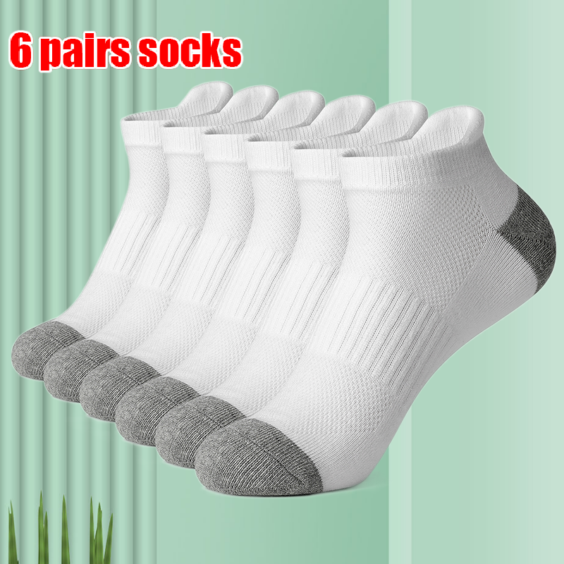 6/12 Pairs High Quality Cotton Socks Men Women Sports Solid Color Short Sock Cycling Breathable Mesh Ankle Summer Running Socks