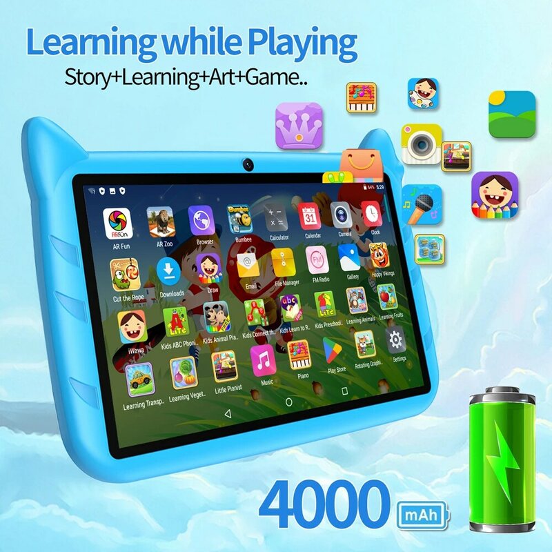 Tablet PC com câmeras duplas para crianças, Android 9.0, 5G WiFi, crianças, Quad Core, 4GB RAM, 64GB ROM, bateria de 4000mAh, novos presentes, 7 pol
