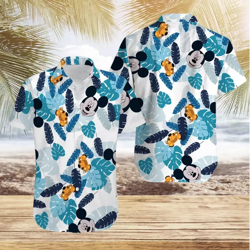 Letnia Mickey Mouse koszula hawajska męska damska z krótkim rękawem koszula z guzikami Disney Mickey Mouse Aloha koszula na co dzień koszula plażowa