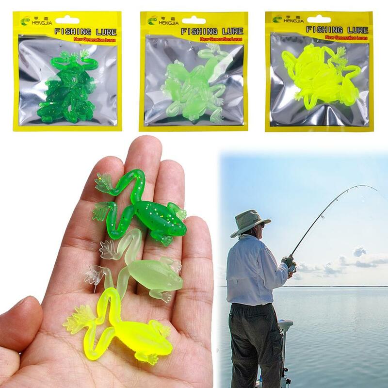 5pcs Fishing Lures Rubber Frog Soft Fishing Lures Portable Lifelike New Rubber Frog Spinner Sinking Bass Bait PVC New