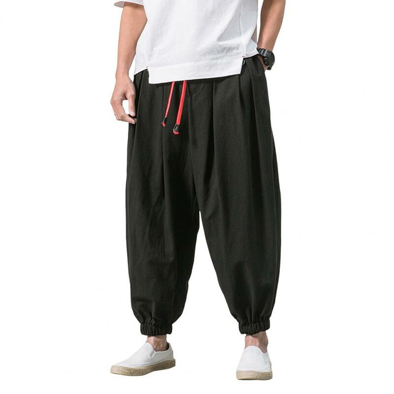 Men Harem Pants Baggy Men's Drawstring Harem Trousers with Deep Crotch Elastic Waist Plus Size Pockets Soft for Casual