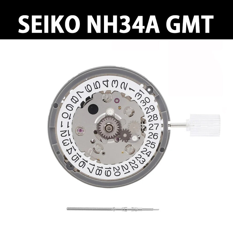 Jepang Seiko NH34 NH34A GMT 24 batu tanggal putih otomatis gerakan presisi tinggi 3 poin mahkota