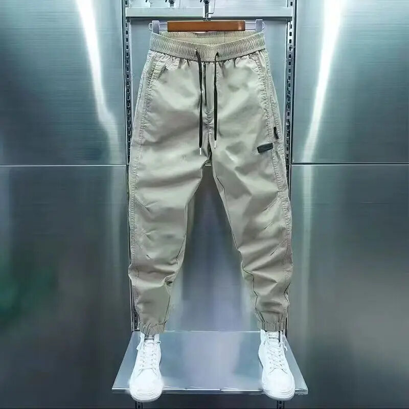 Celana kargo Jogger katun celana olahraga Hip Hop Streetwear pria celana Harem kasual pria celana bersikat Harajuku musim panas
