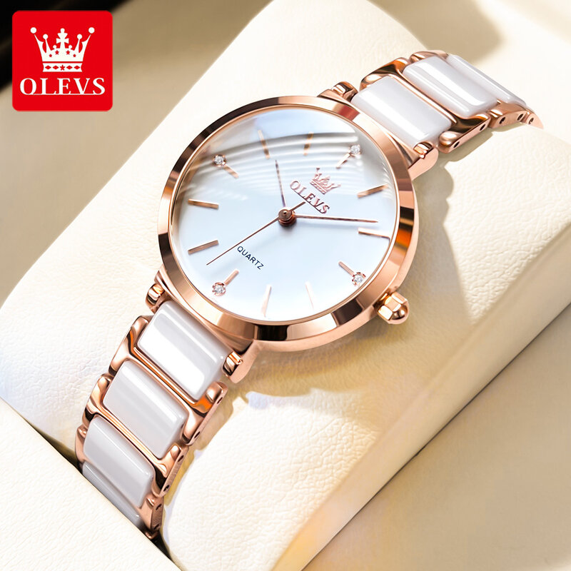 OLEVS Quartz Watches for Women Replica of Famous Brands Women's Watches Luxury Ceramics Strap Waterproof Ladies Wristwatch Reloj