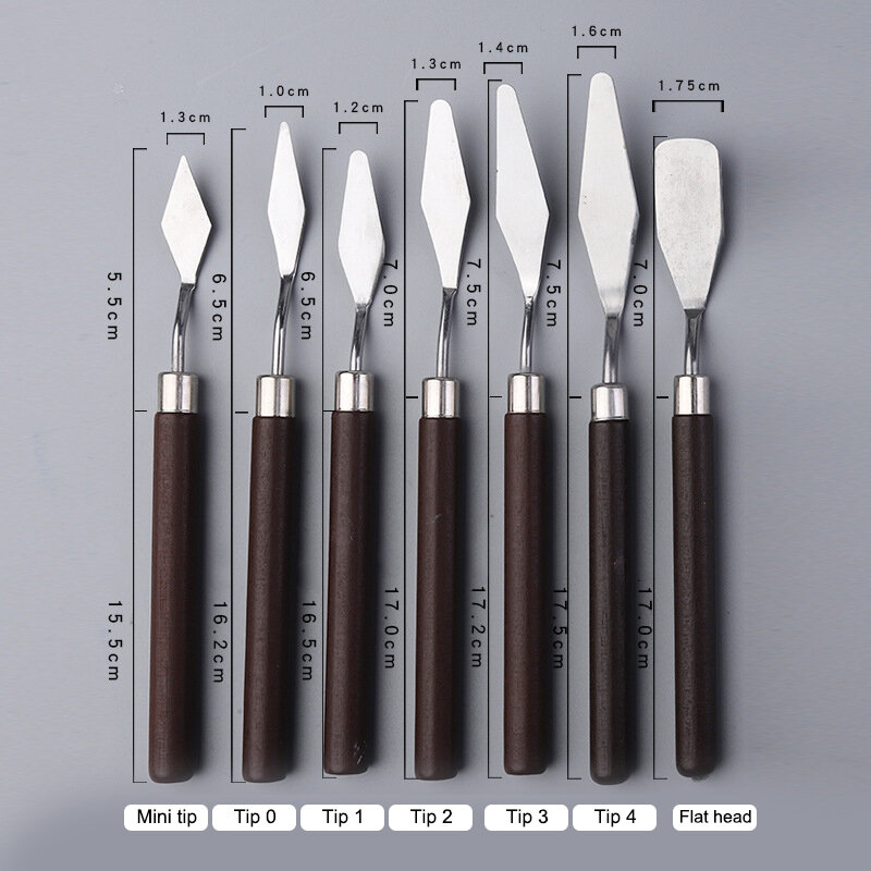 1-7 pçs de aço inoxidável espátula kit paleta gouache suprimentos para pintura a óleo faca belas artes pintura conjunto de ferramentas lâminas flexíveis